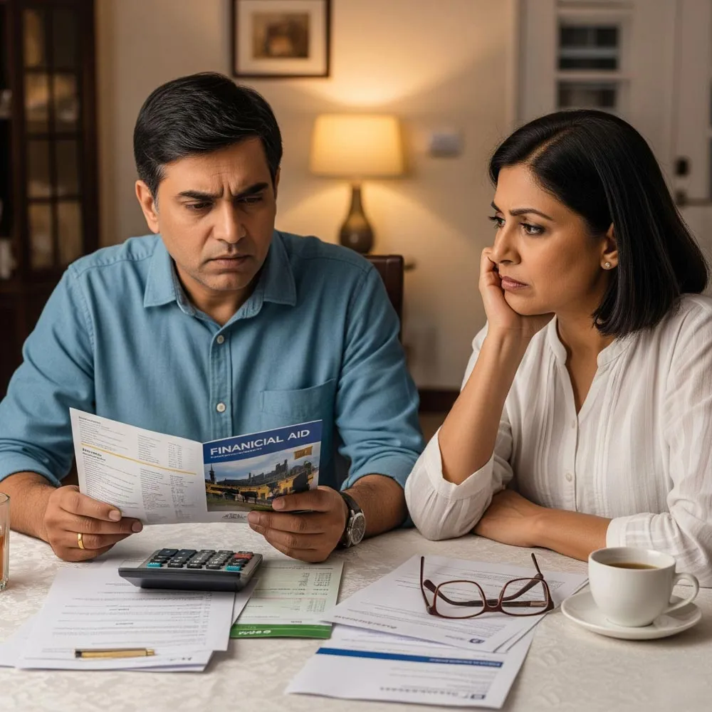 Parents thinking about financial planning and aid for child’s study abroad education.